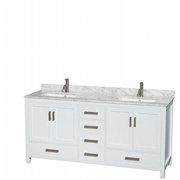 Wyndham Collection Wyndham Collection WCS141472DWHCMUNSMXX Sheffield 72 in. Double Bathroom Vanity in White; White Carrera Marble Countertop; Undermount Square Sinks; and No Mirror WCS141472DWHCMUNSMXX